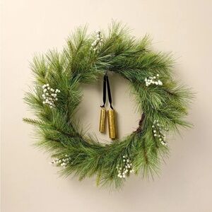 Hearth & Hand  26" Faux Needle Pine & Snowberry Christmas Wreath with Bells